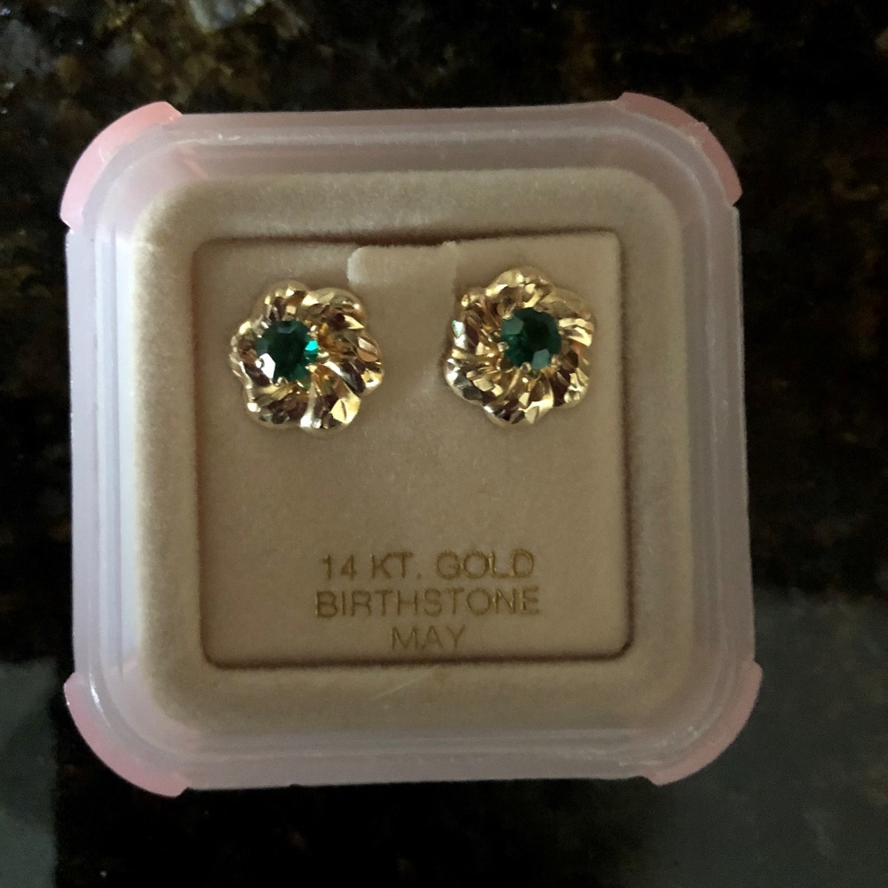 14K YELLOW GOLD JACKETS WITH MAY BIRTH STONE